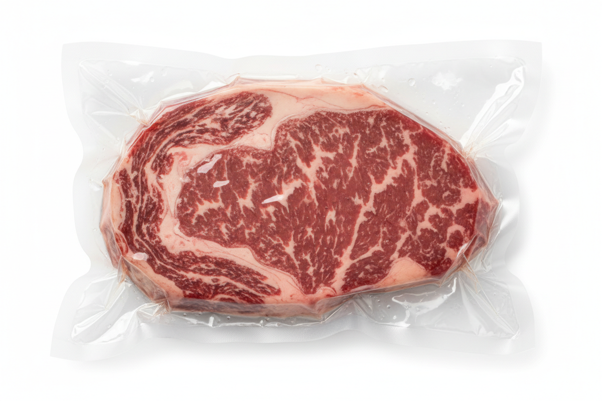 Vacuum Bags 65 Micron - ribeye steak inside 